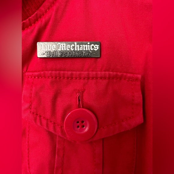 Live Mechanics Women’s Red Cotton Bomber Jacket (fits like Small) - Picture 7 of 10